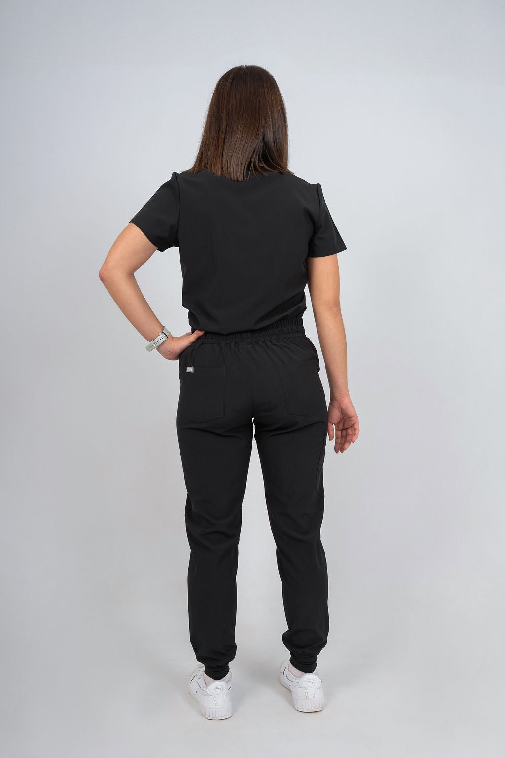 Black Amara Three-Pocket Scrub Top and Lara Jogger Set