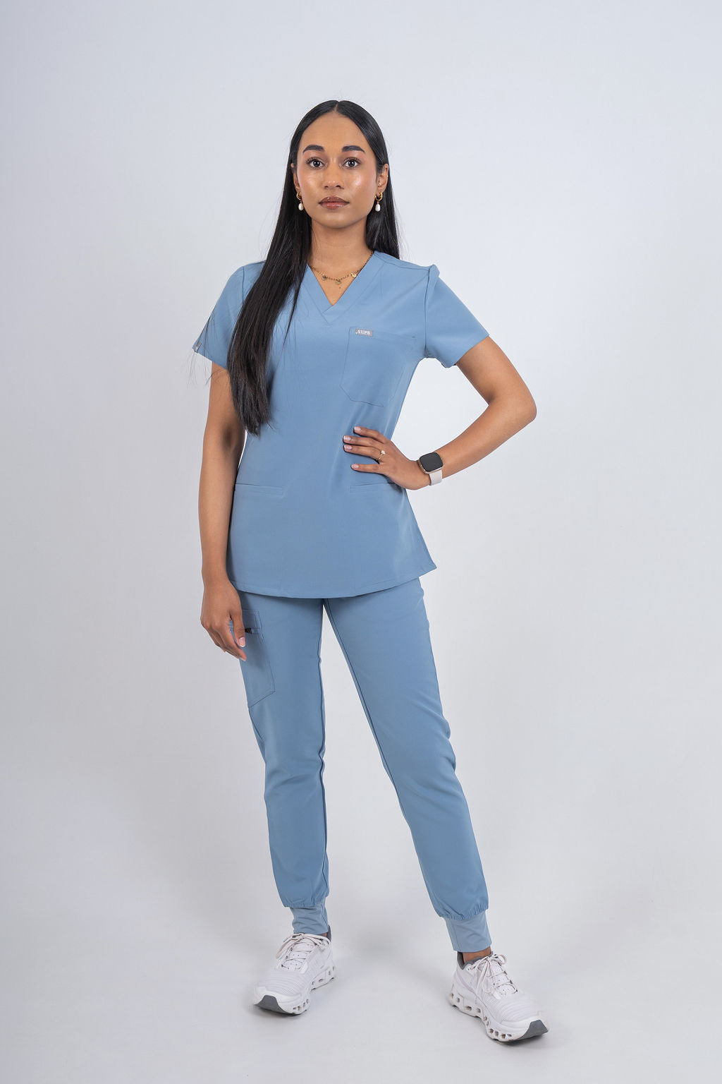 Steel Blue Amara Three-Pocket Scrub Top and Lara Jogger Set
