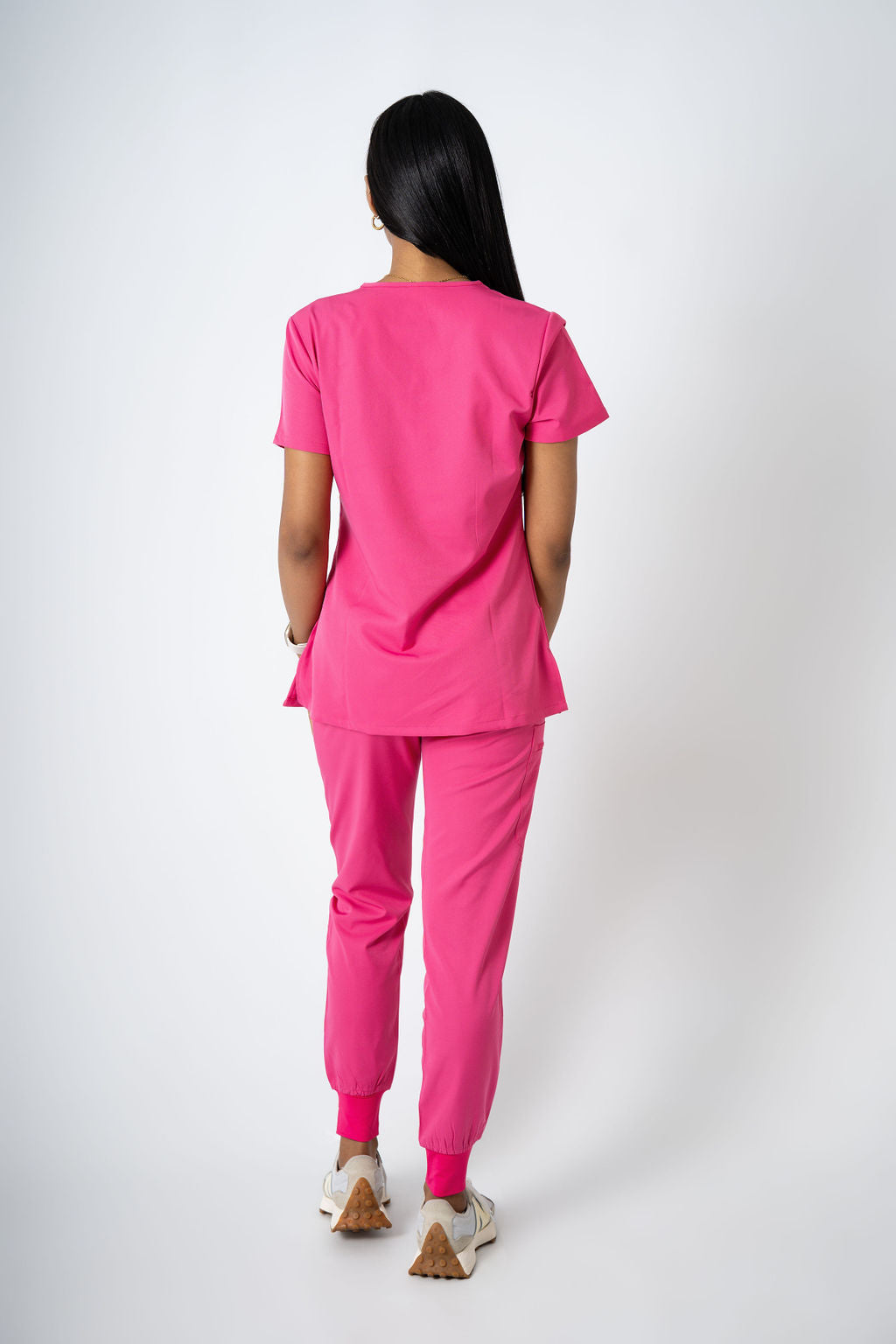 Fuschia EARTHx Ella Three-Pocket Scrub Top and Eva Jogger Set