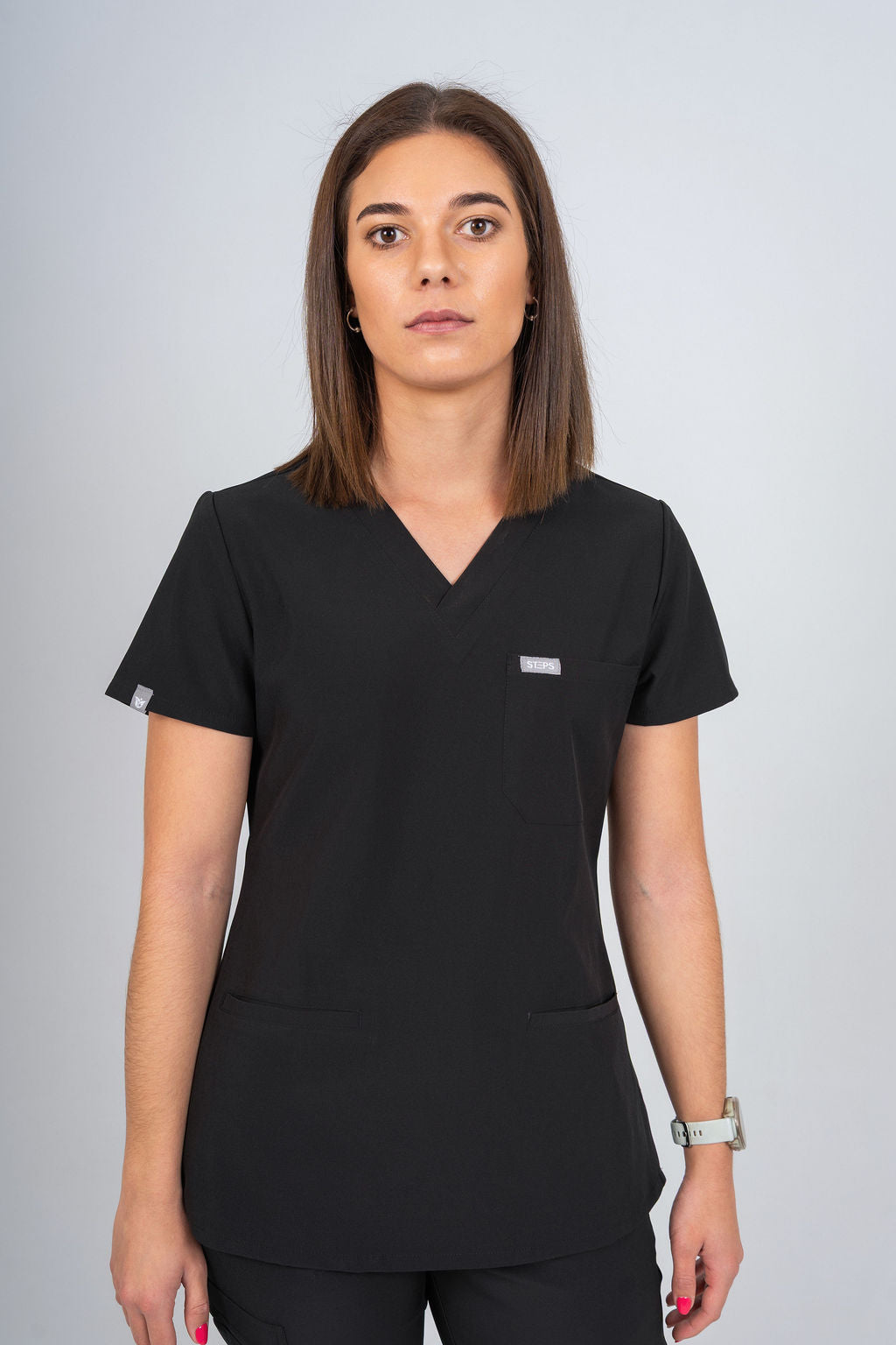 Black Amara Three-Pocket Scrub Top and Lara Jogger Set