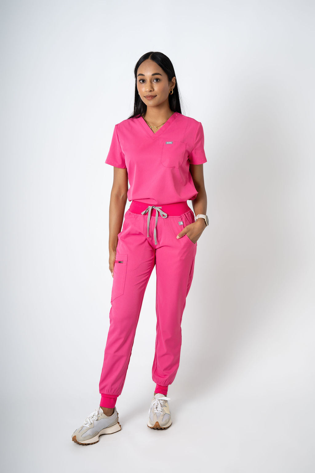 Fuschia EARTHx Ella Three-Pocket Scrub Top and Eva Jogger Set