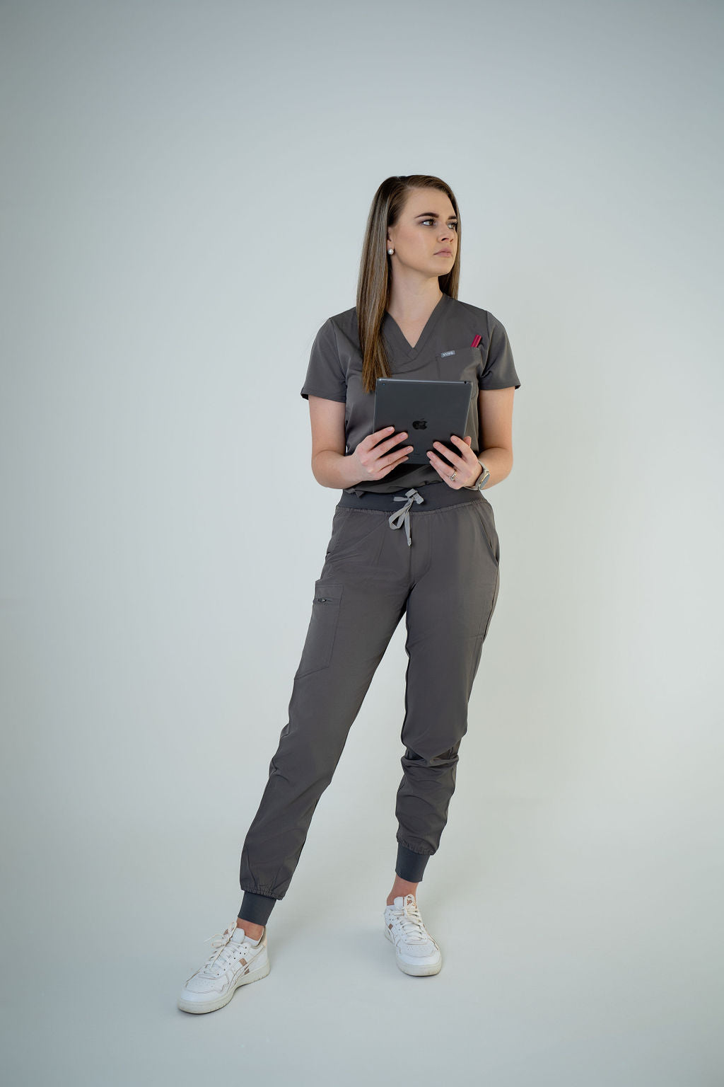 Carbon Ella Three-Pocket Scrub Top and Eva Jogger Set