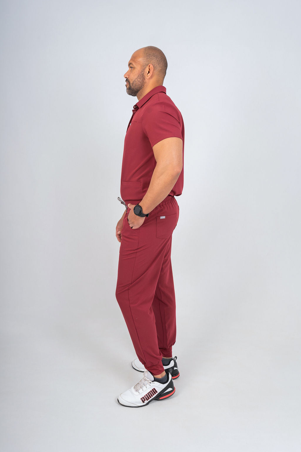Maroon Matteo Three-Pocket Scrub Top and Neo Jogger Set