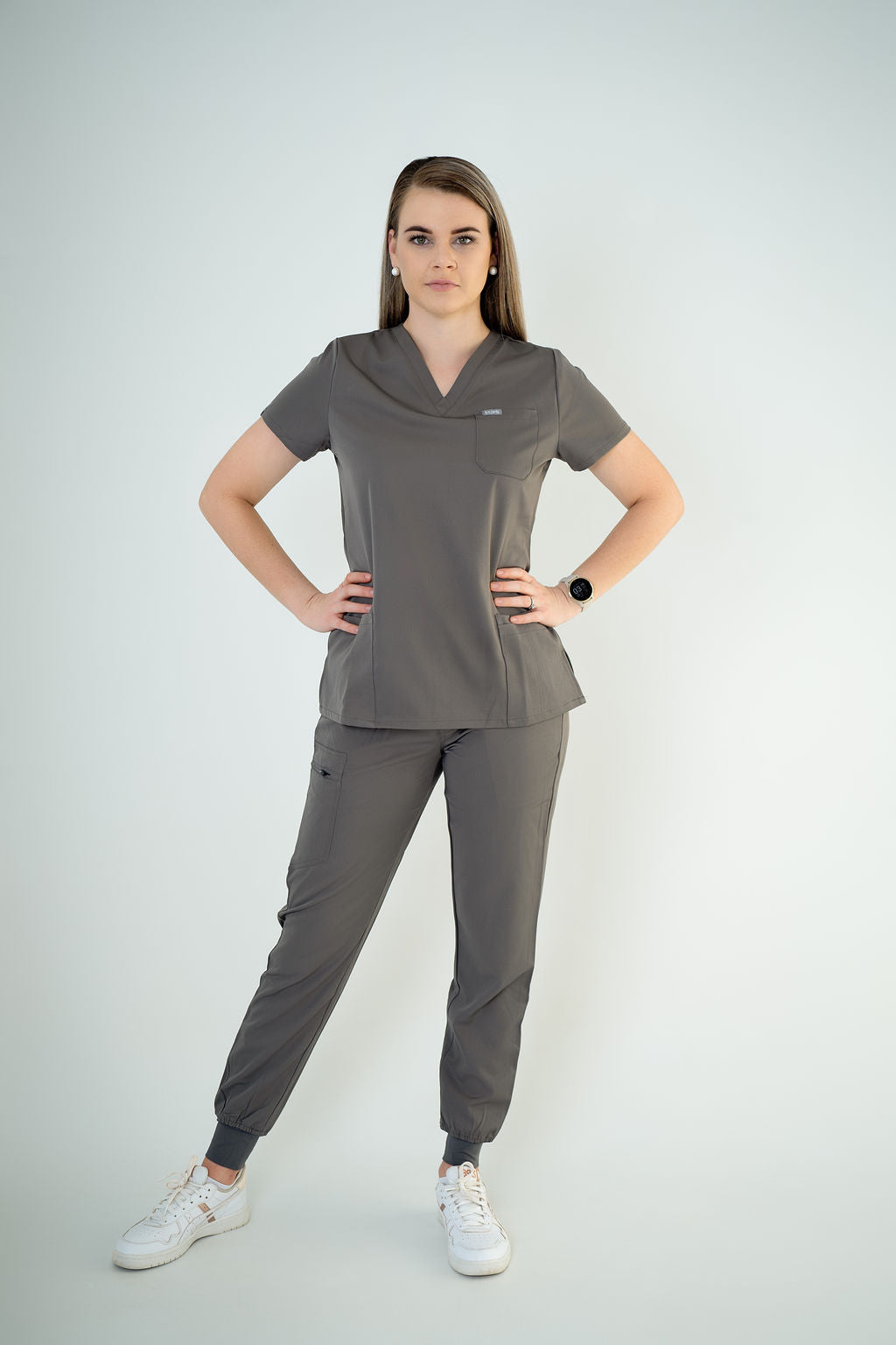 Carbon Ella Three-Pocket Scrub Top and Eva Jogger Set