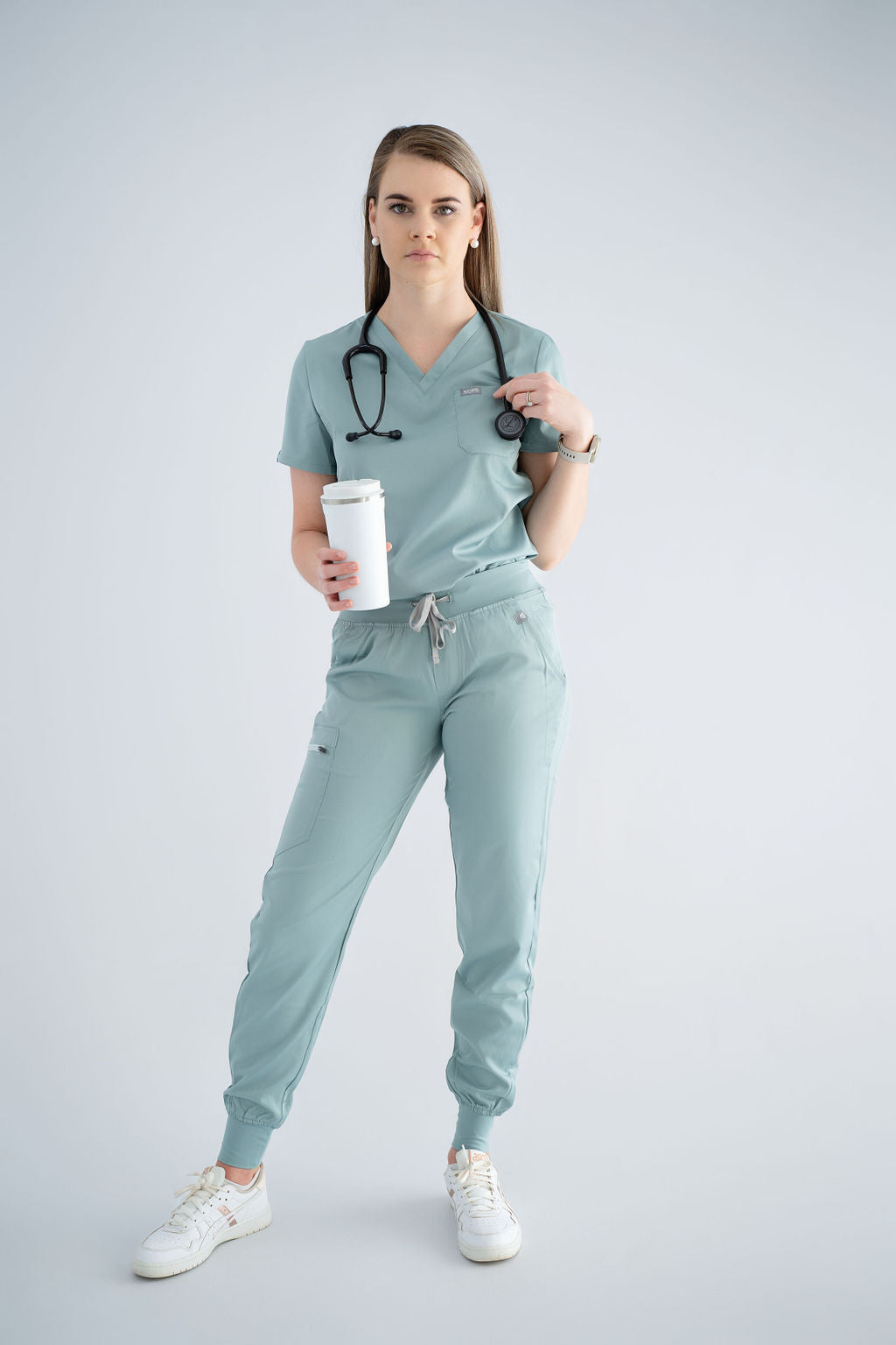 Ocean Mist Ella Three-Pocket Scrub Top and Eva Jogger Set