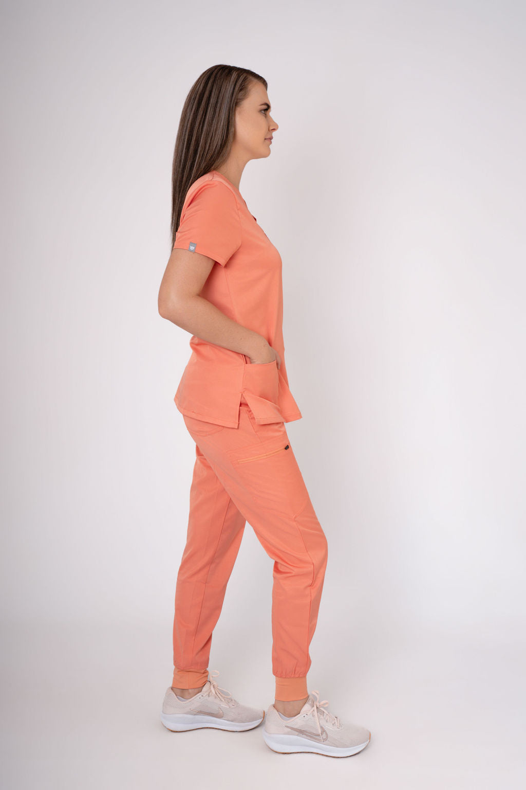 Coral Ella Three-Pocket Scrub Top and Eva Jogger Set