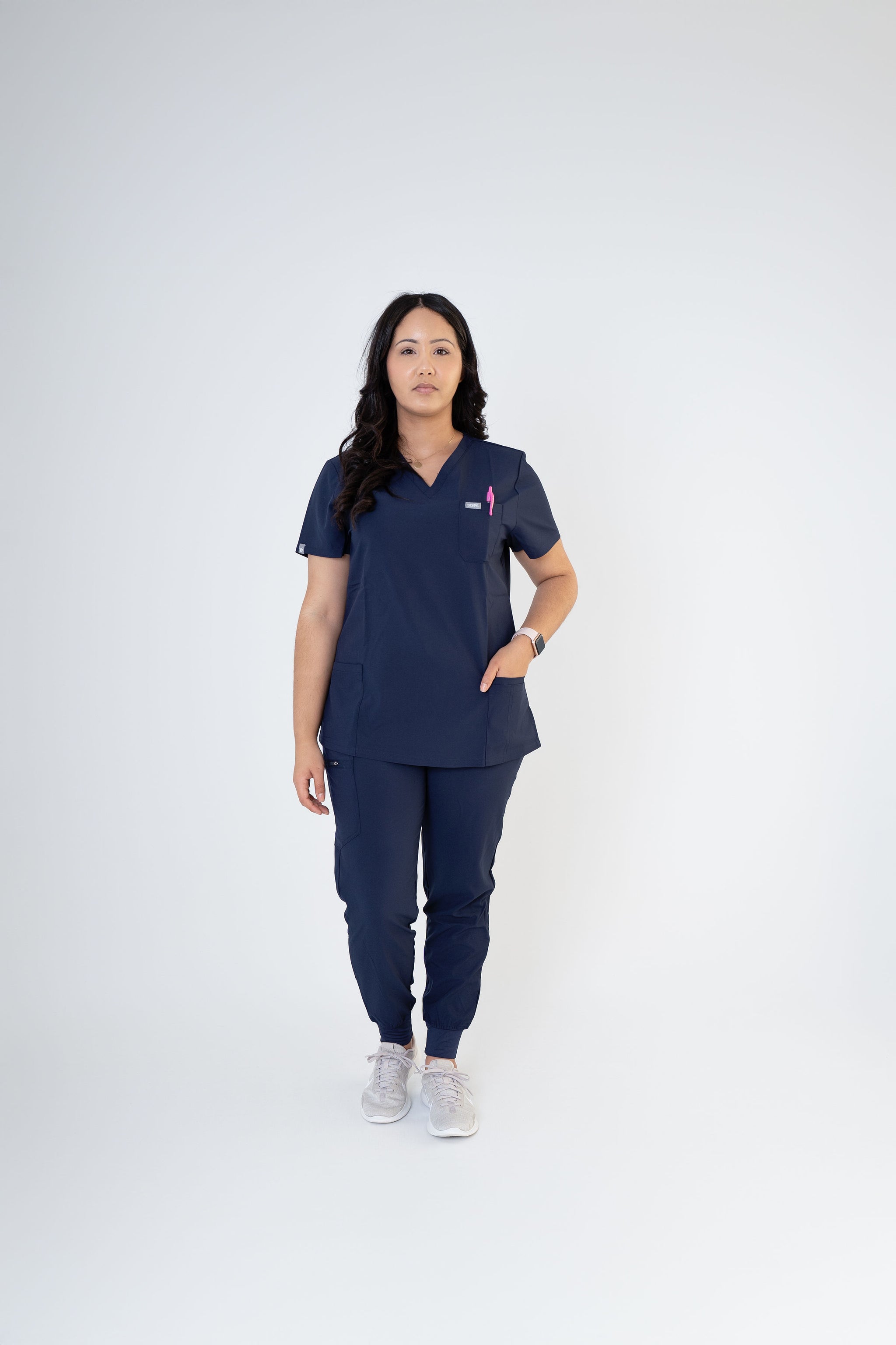 Midnight Navy Ella Three-Pocket Scrub Top and Eva Jogger Set