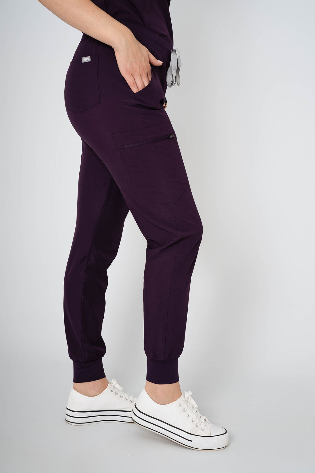 Aubergine Ella Three-Pocket Scrub Top and Eva Jogger Set