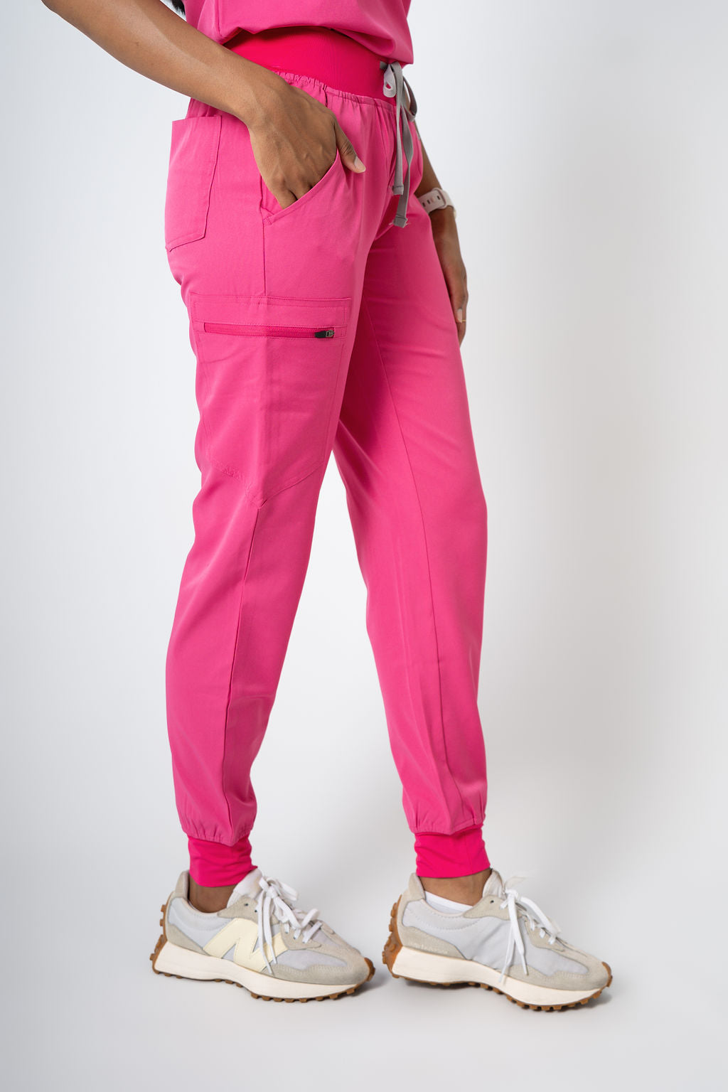 Fuschia EARTHx Ella Three-Pocket Scrub Top and Eva Jogger Set