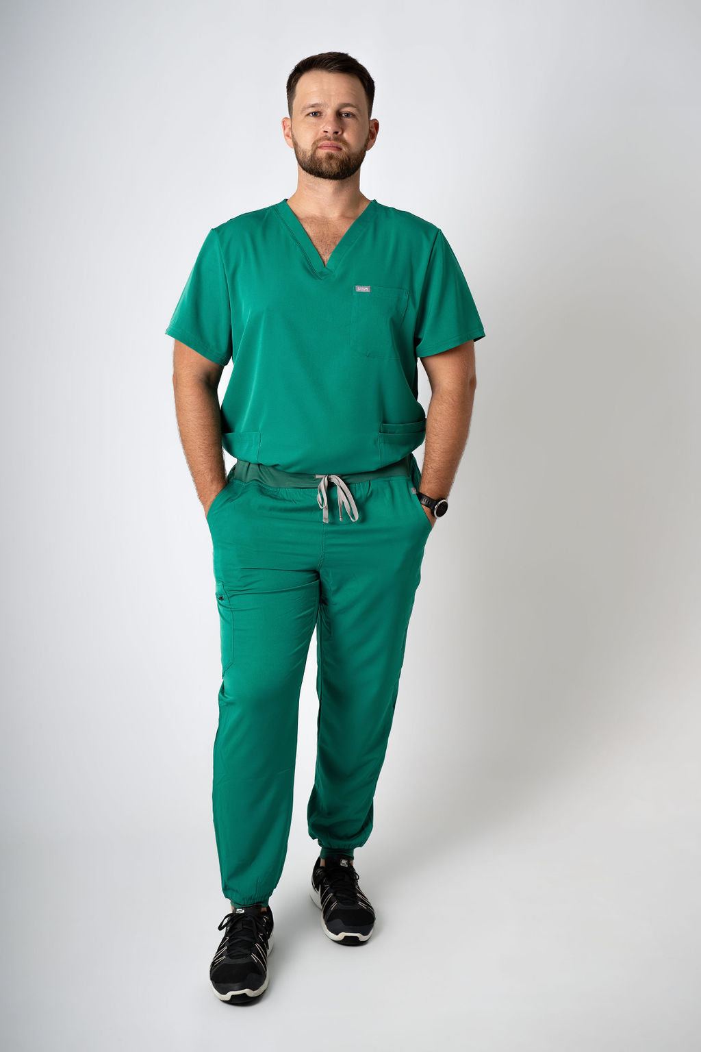 Foliage Alex Three-Pocket Scrub Top and Leo Jogger Set