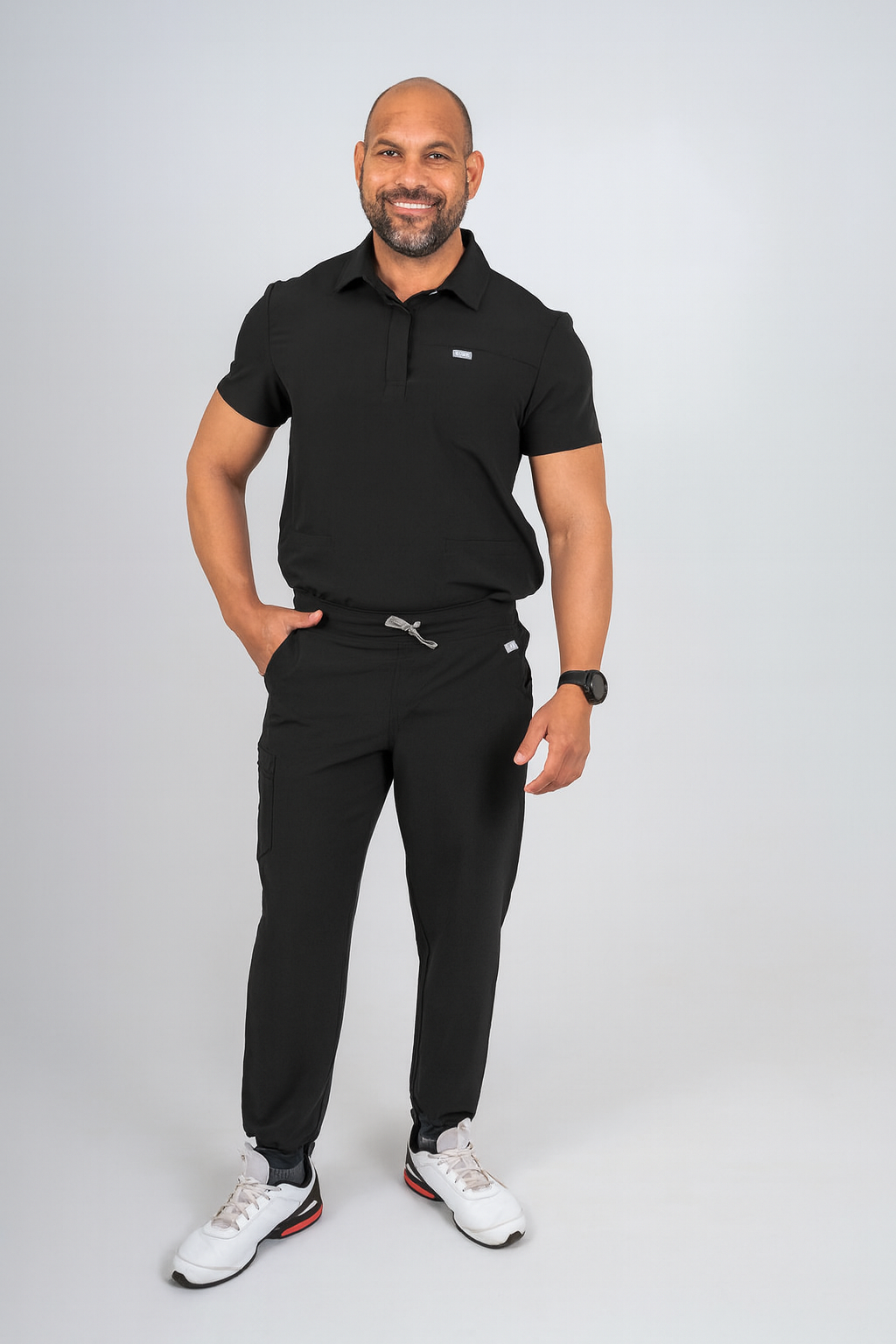 Black Matteo Three-Pocket Scrub Top and Neo Jogger Set