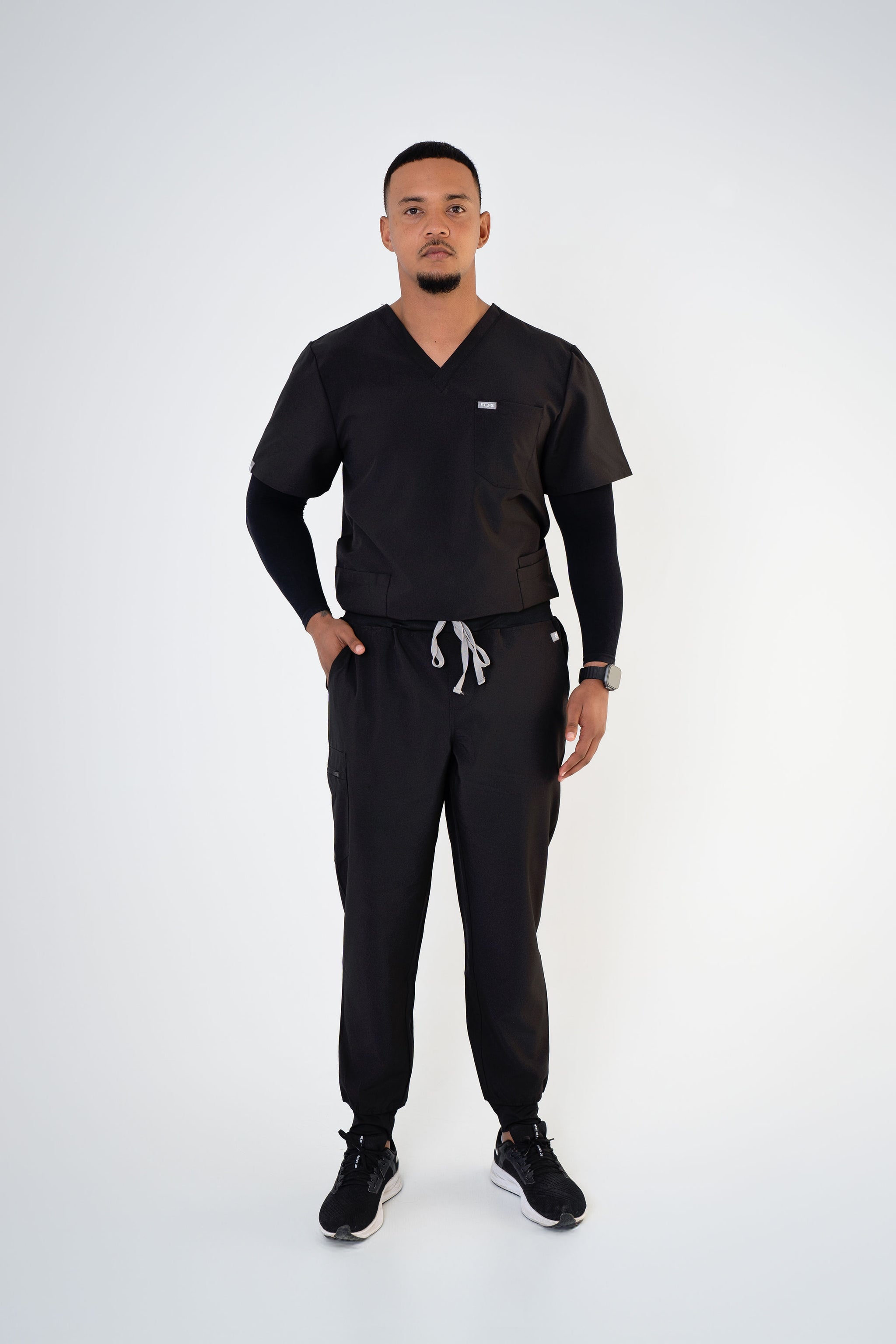 Coal Black Alex Three-Pocket Scrub Top and Leo Jogger Set