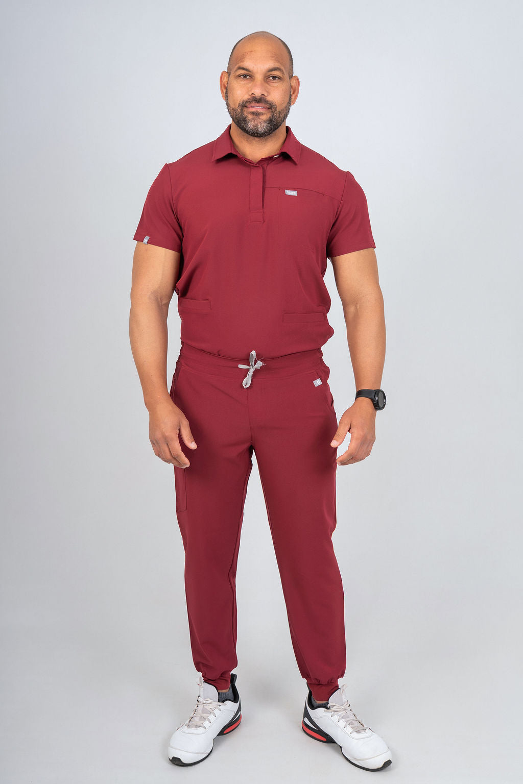 Maroon Matteo Three-Pocket Scrub Top and Neo Jogger Set