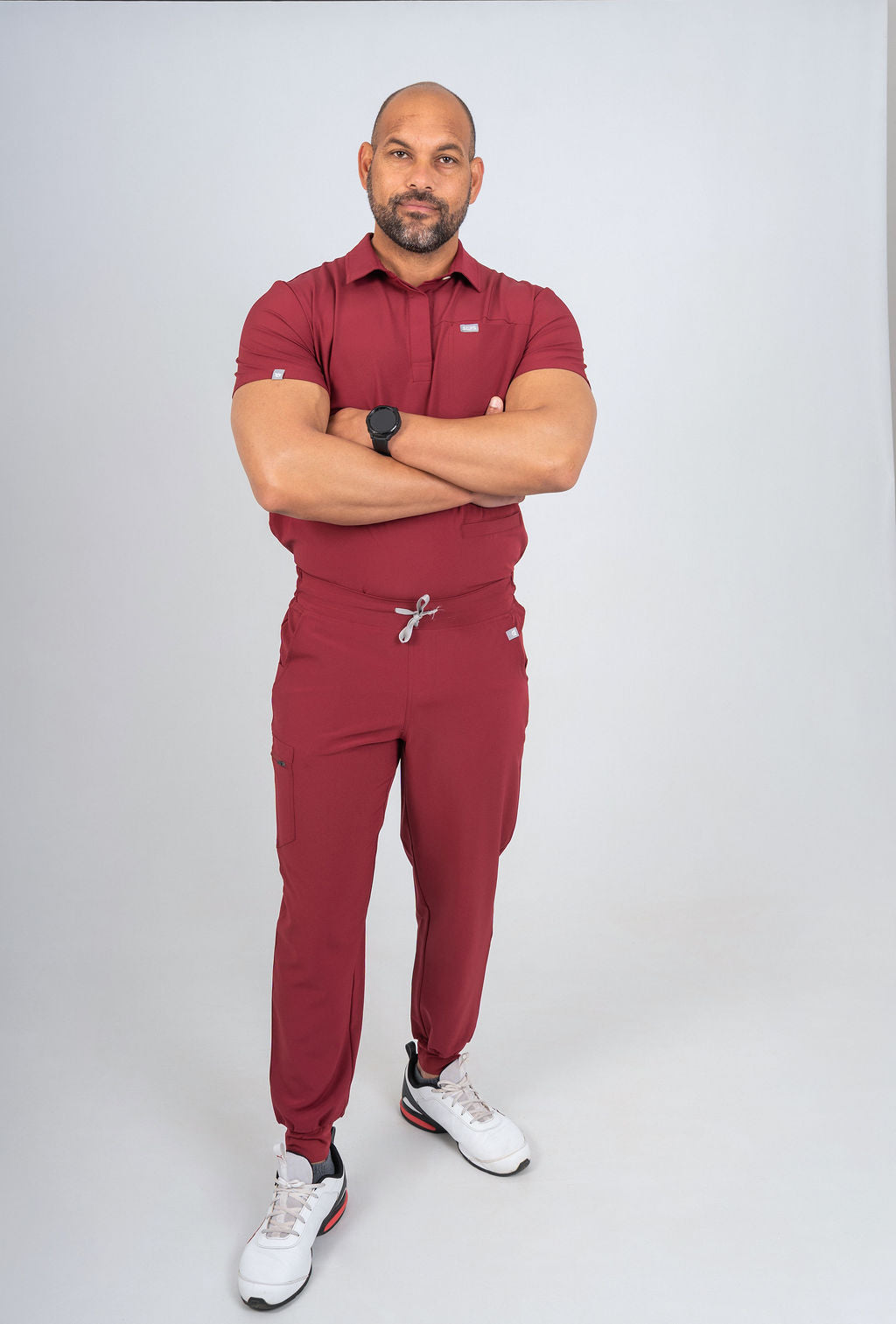 Maroon Matteo Three-Pocket Scrub Top and Neo Jogger Set