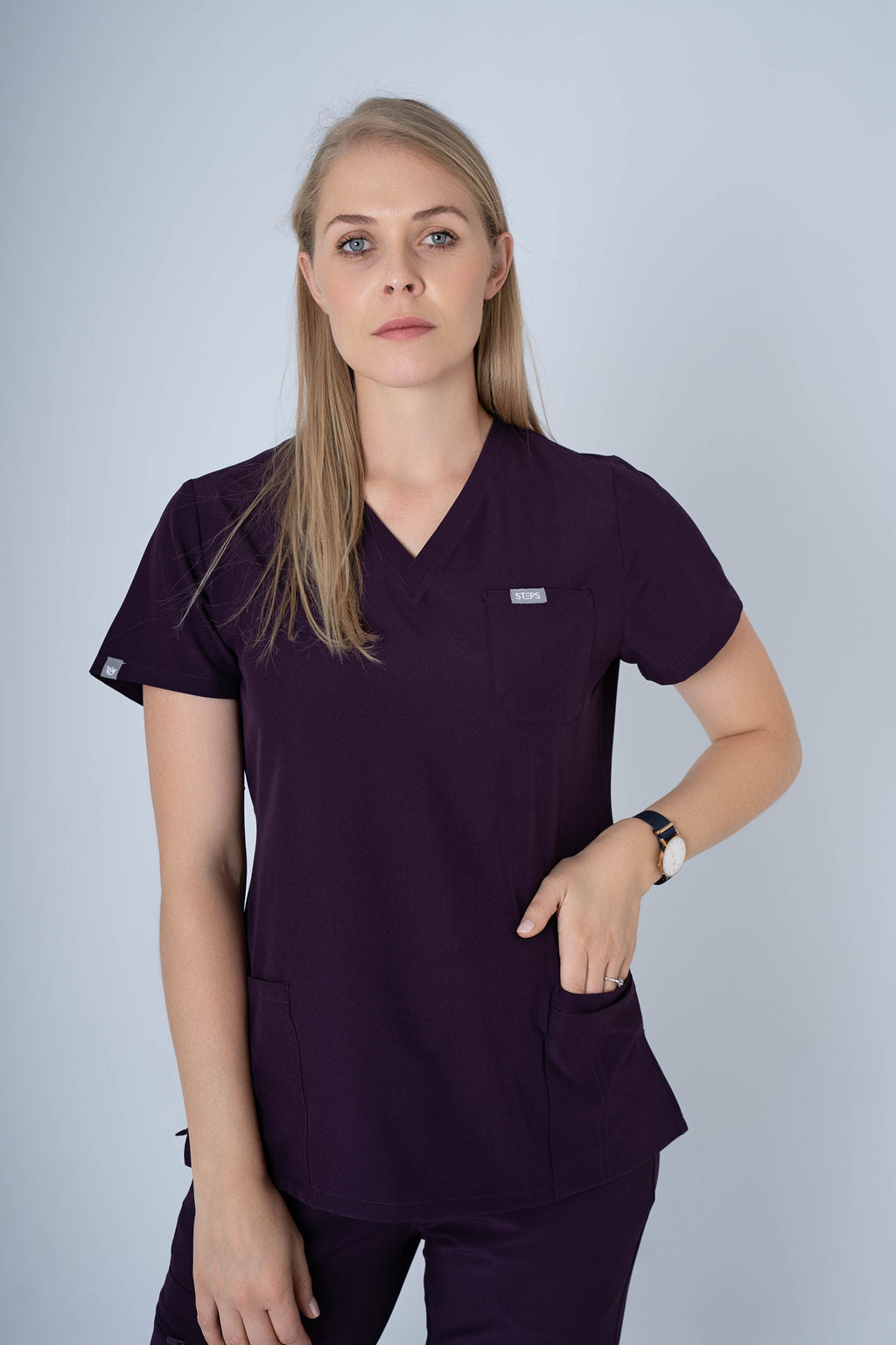 Aubergine Ella Three-Pocket Scrub Top and Eva Jogger Set