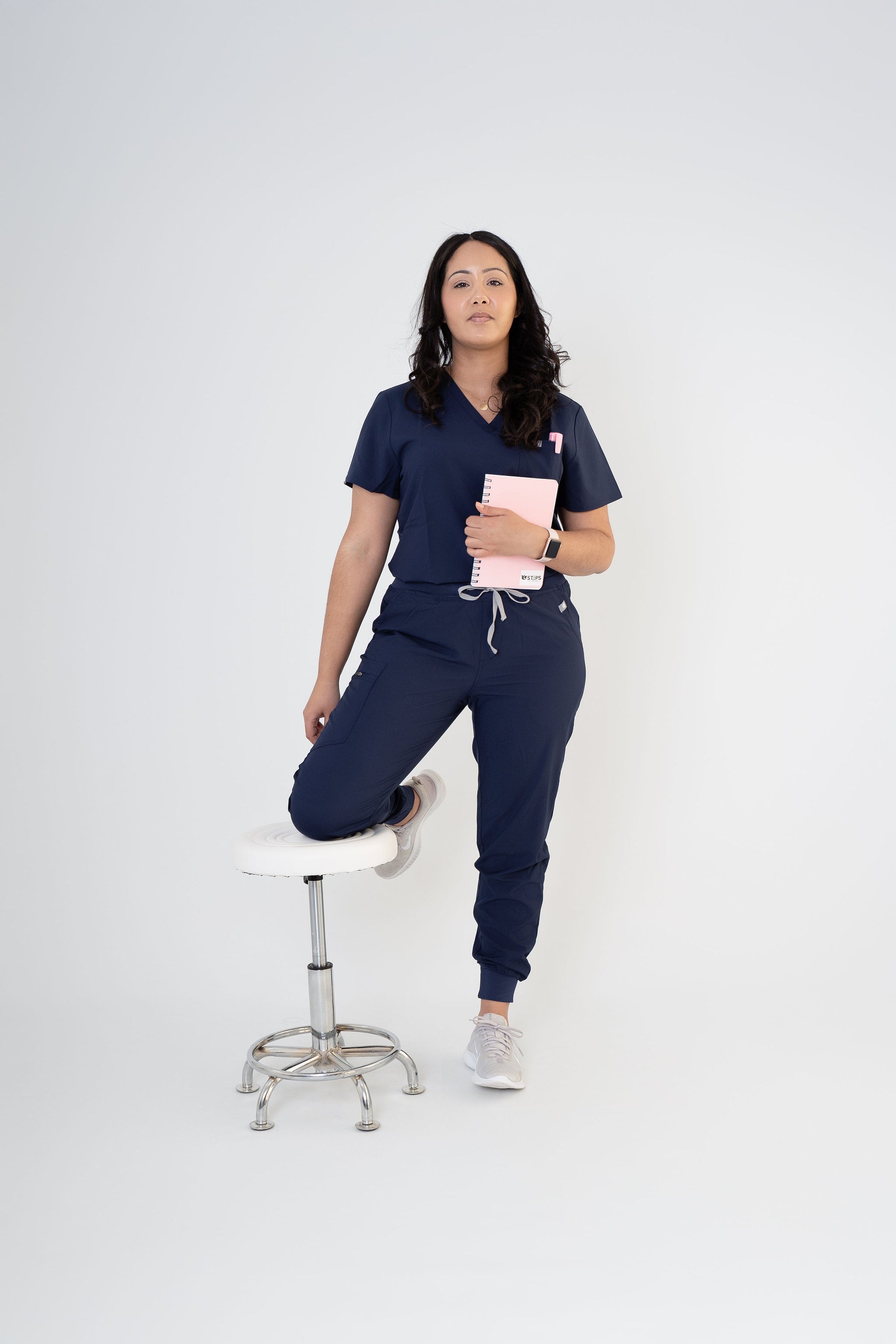 Midnight Navy Ella Three-Pocket Scrub Top and Eva Jogger Set