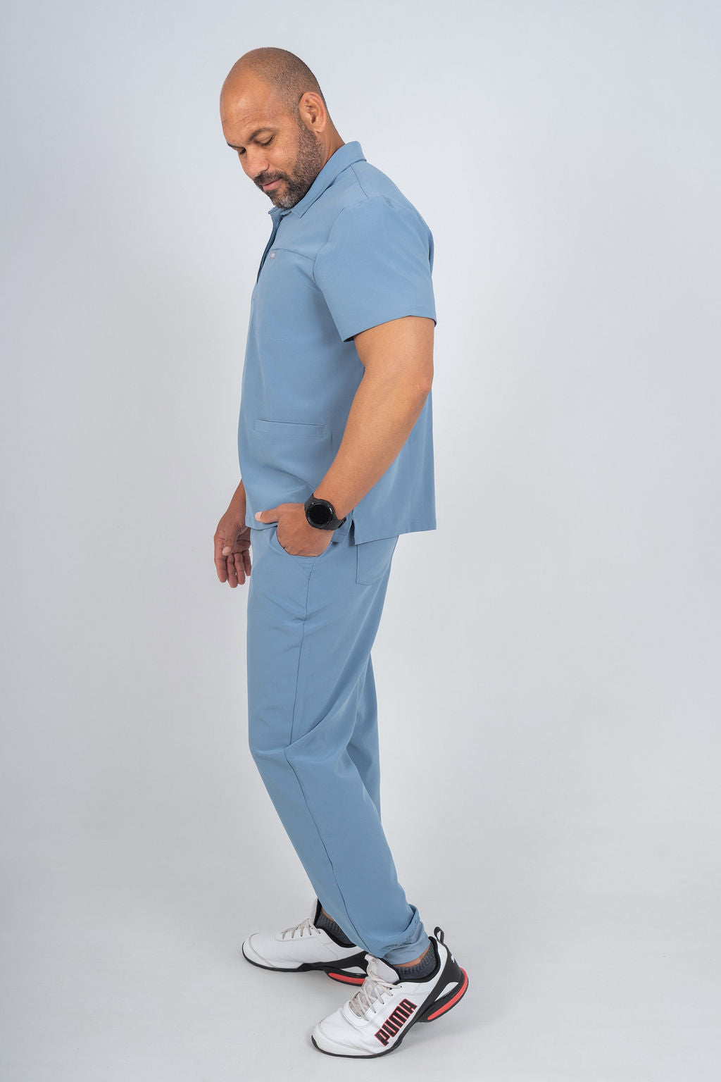 Steel Blue Matteo Three-Pocket Scrub Top and Neo Jogger Set