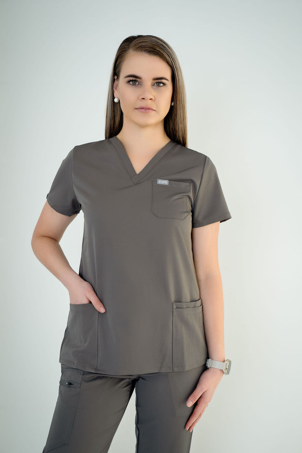 Carbon Ella Three-Pocket Scrub Top and Eva Jogger Set