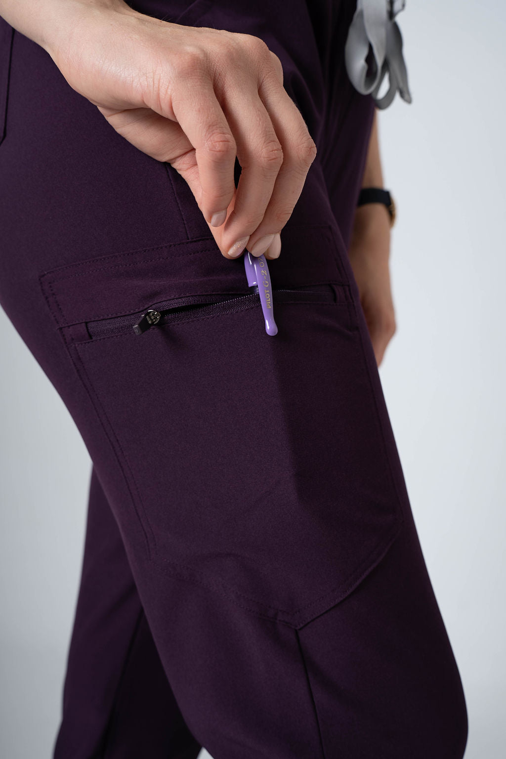 Aubergine Ella Three-Pocket Scrub Top and Eva Jogger Set