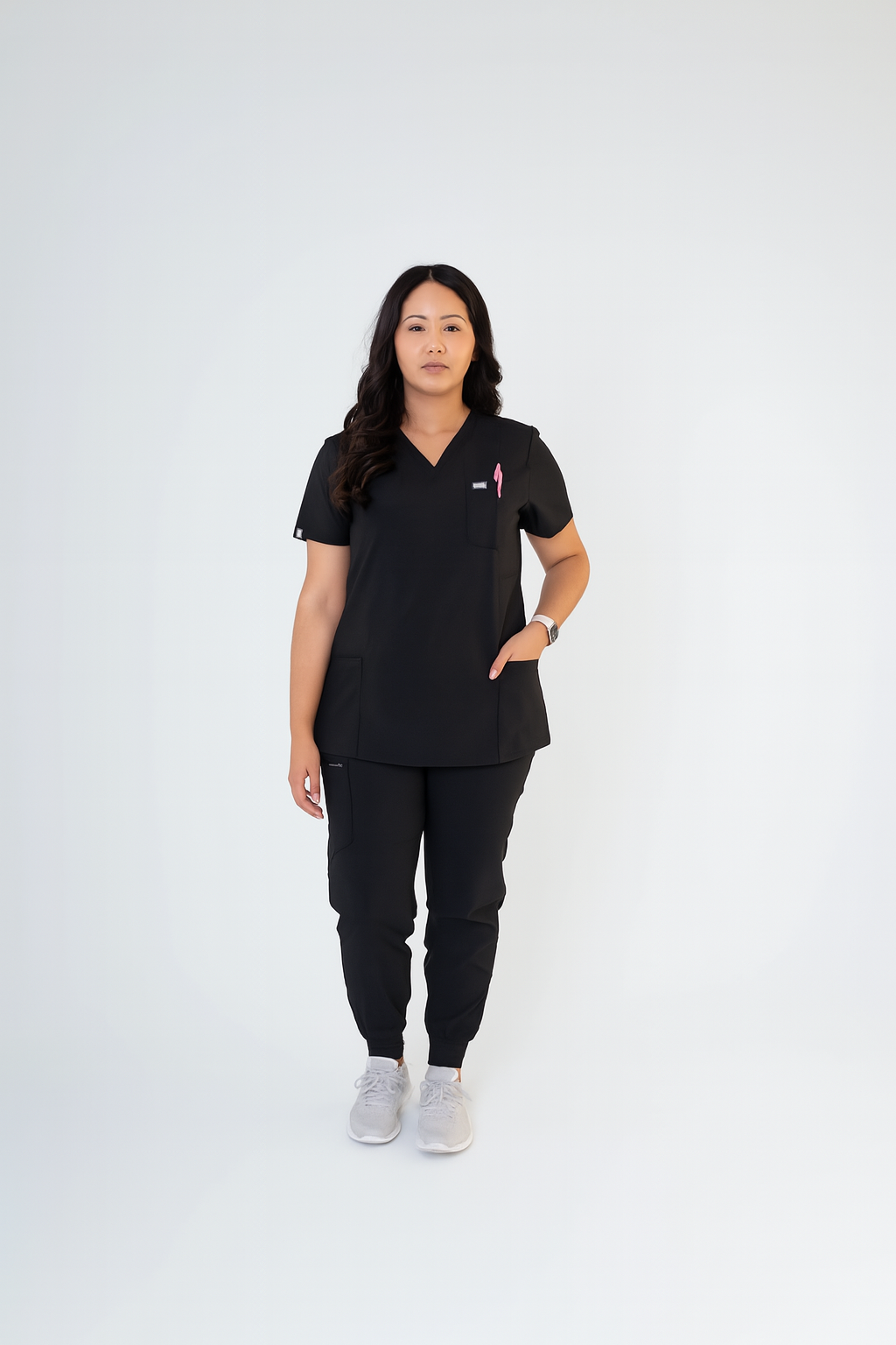 Coal Black Ella Three-Pocket Scrub Top and Eva Jogger Set