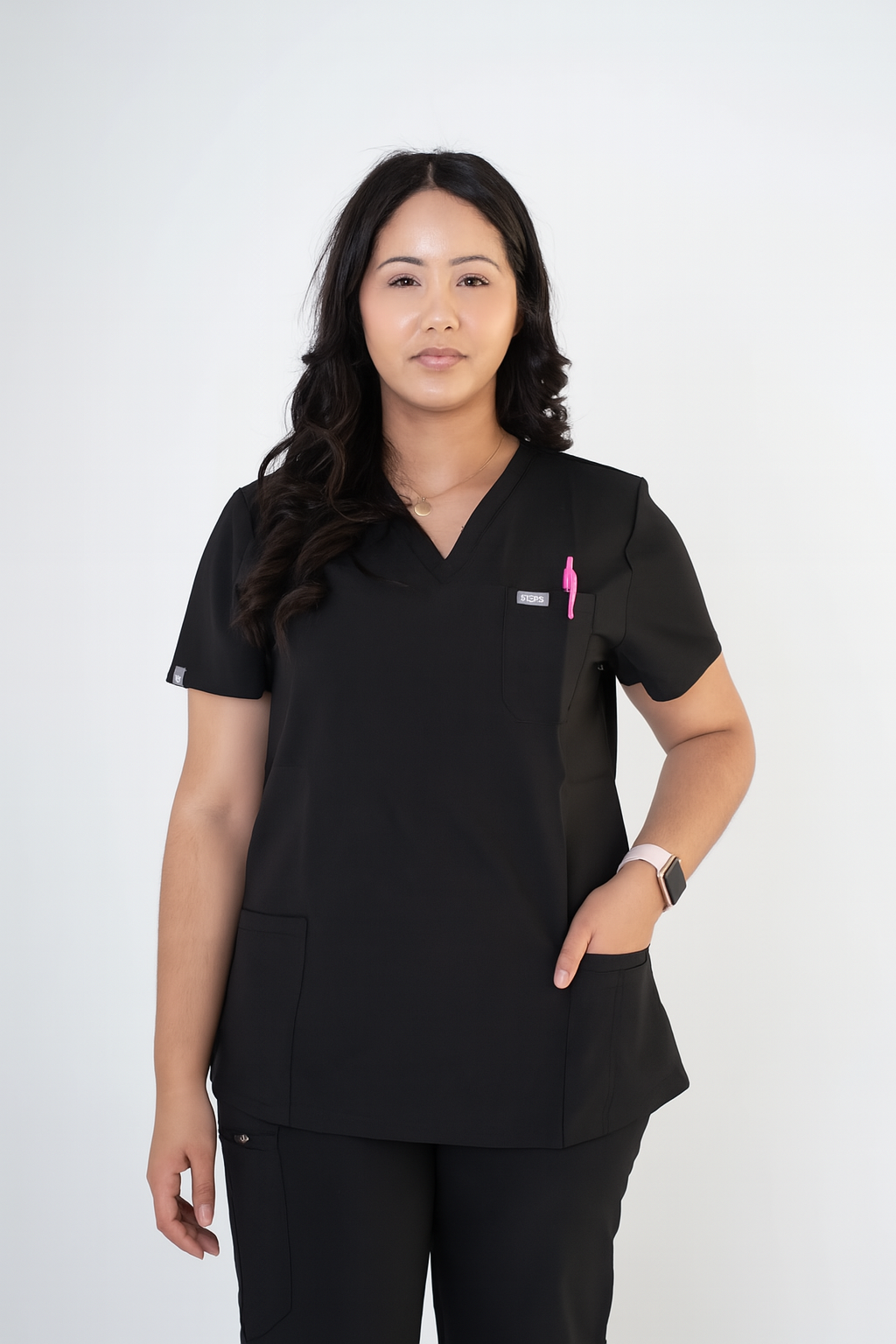 Coal Black Ella Three-Pocket Scrub Top and Eva Jogger Set