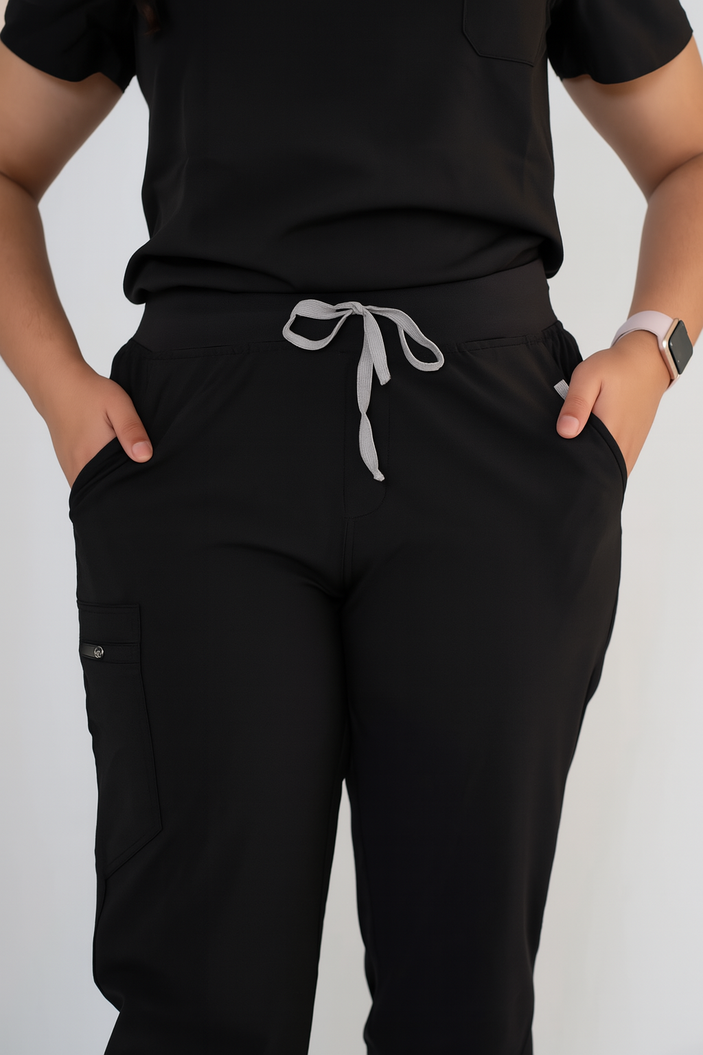 Coal Black Ella Three-Pocket Scrub Top and Eva Jogger Set