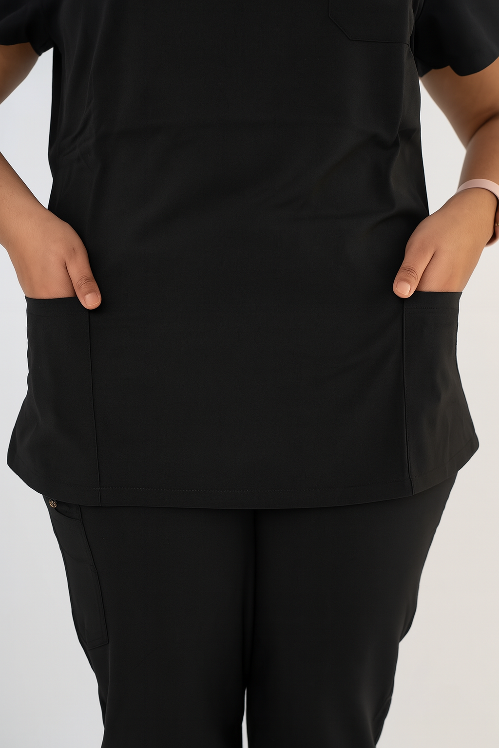 Coal Black Ella Three-Pocket Scrub Top and Eva Jogger Set