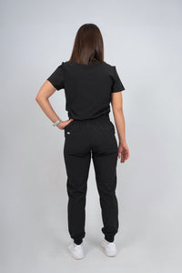 Black Amara Three-Pocket Scrub Top and Lara Jogger Set