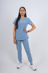 Steel Blue Amara Three-Pocket Scrub Top and Lara Jogger Set