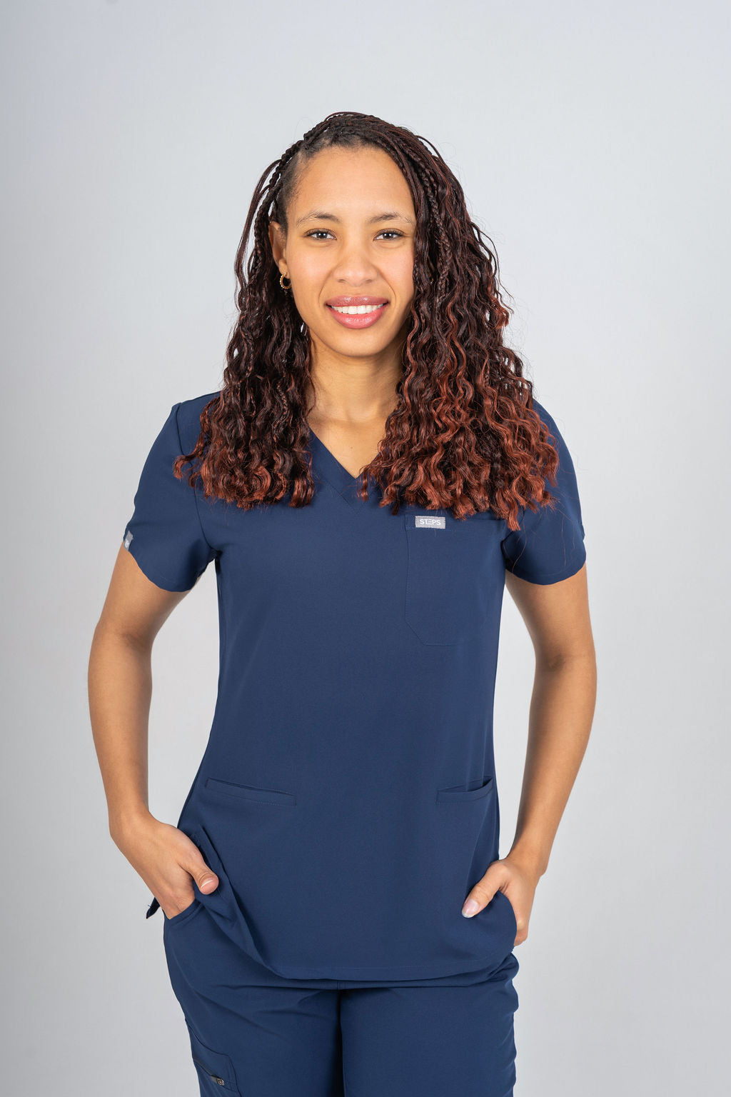 Navy Amara Three-Pocket Scrub Top and Lara Jogger Set
