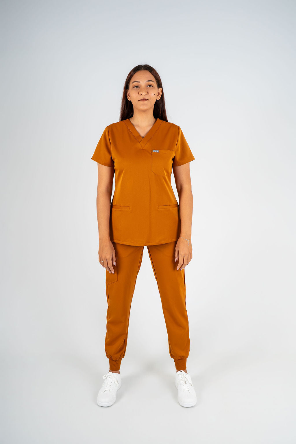 Amara Three-Pocket Scrub Top and Lara Jogger Set - Rust