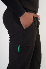Coal Black Alex Three-Pocket Scrub Top and Leo Jogger Set