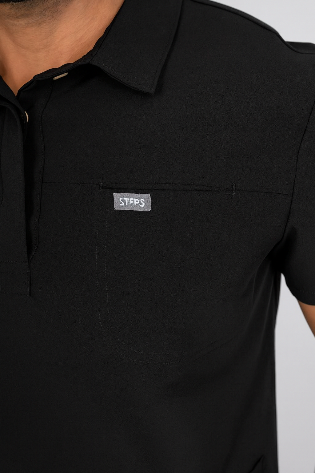Black Matteo Three-Pocket Scrub Top and Neo Jogger Set