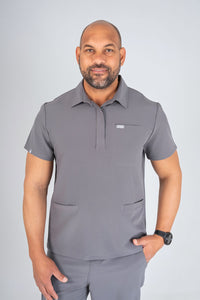 Slate Grey Matteo Three-Pocket Scrub Top and Neo Jogger Set