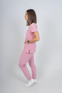 Pastel Pink Amara Three-Pocket Scrub Top and Lara Jogger Set