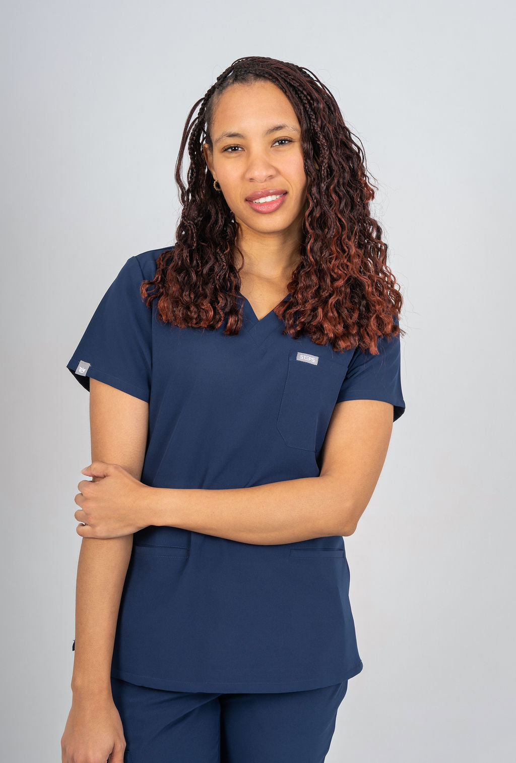 Navy Amara Three-Pocket Scrub Top and Lara Jogger Set