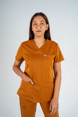 Amara Three-Pocket Scrub Top and Lara Jogger Set - Rust