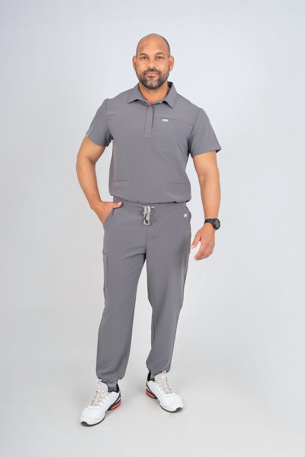Slate Grey Matteo Three-Pocket Scrub Top and Neo Jogger Set