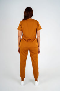 Amara Three-Pocket Scrub Top and Lara Jogger Set - Rust