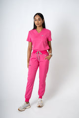 Fuschia EARTHx Ella Three-Pocket Scrub Top and Eva Jogger Set