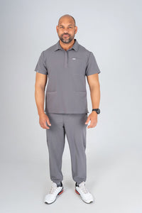 Slate Grey Matteo Three-Pocket Scrub Top and Neo Jogger Set