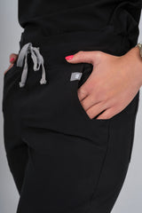 Black Amara Three-Pocket Scrub Top and Lara Jogger Set