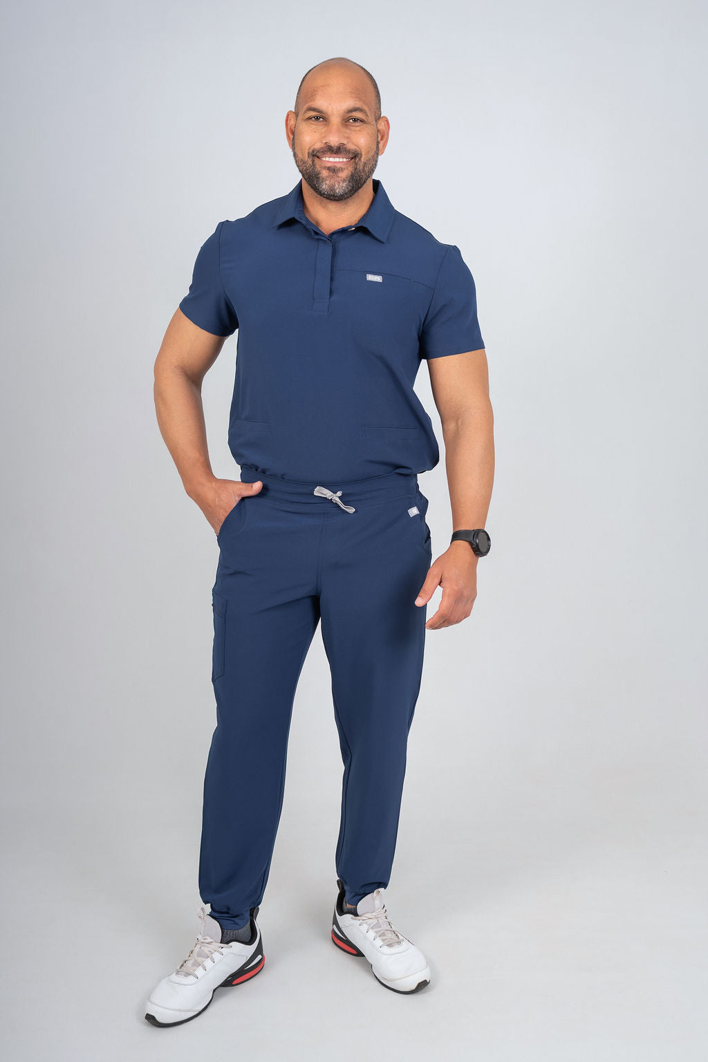 Navy Matteo Three-Pocket Scrub Top and Neo Jogger Set