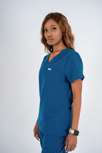 Essential Jane One-Pocket Scrub Top - Carribean Blue
