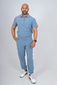 Steel Blue Matteo Three-Pocket Scrub Top and Neo Jogger Set