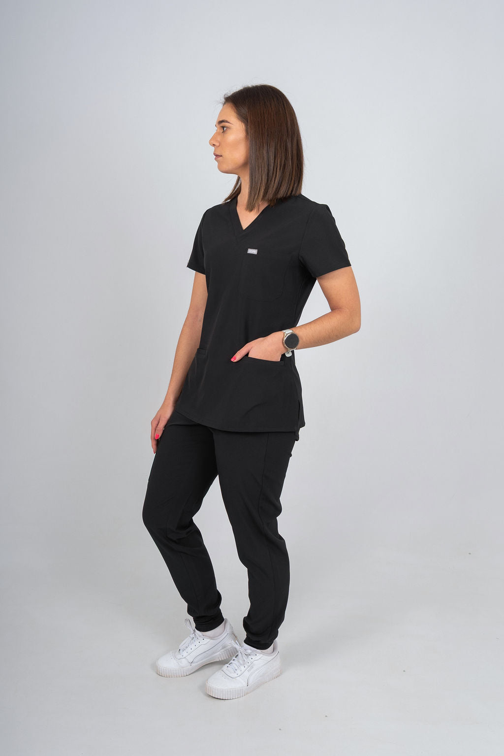 Black Amara Three-Pocket Scrub Top and Lara Jogger Set