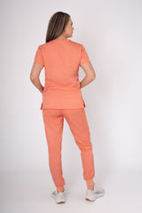 Coral Ella Three-Pocket Scrub Top and Eva Jogger Set