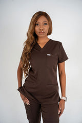 Amara Three-Pocket Scrub Top and Lara Jogger Set - Espresso