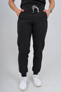 Black Amara Three-Pocket Scrub Top and Lara Jogger Set