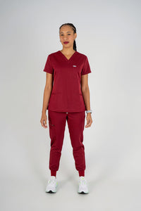 Amara Three-Pocket Scrub Top and Lara Jogger Set - Maroon